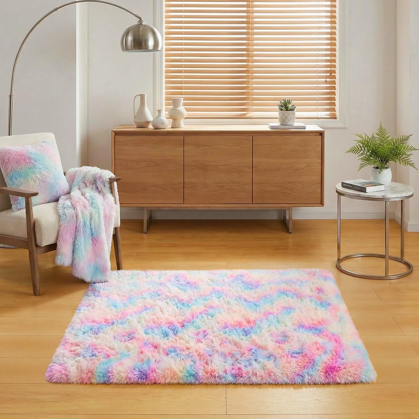 junovo Washable, Non-Slip Area Rug, Soft Rainbow Area Rug for Girl's Room, Children's Play mat, Baby Girl Bedroom Nursery Home Bedroom, 2ft x 3ft Tie-Dyed Rainbow