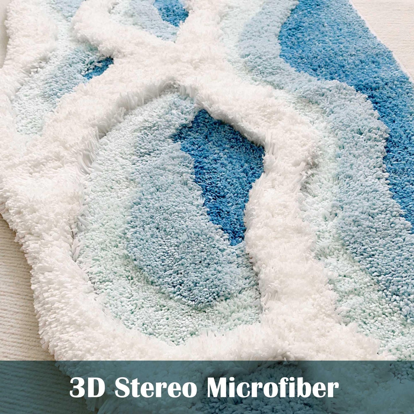 ZSHIFANG Soft Shag 3D Stereo Wave Moss Bedside Rug 20"×36" Cute Navy Blue Runner Rug Non Slip Washable Bathroom Rugs Bath Mats for Bedroom Bathroom Hallway Home Decor Indoor Doormat Shower Mat
