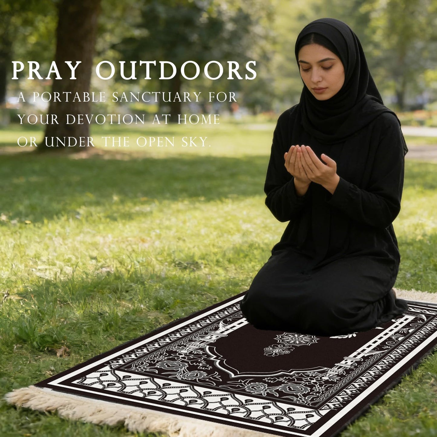 Silkovahamd Prayer Mat Ramadan Gifts - Portable Black Prayer Rug Islamic Muslim Tasbih Beads, Praying Carpet for Islamic Man Women Eid Salah Namaz Meditation Decorations for Home