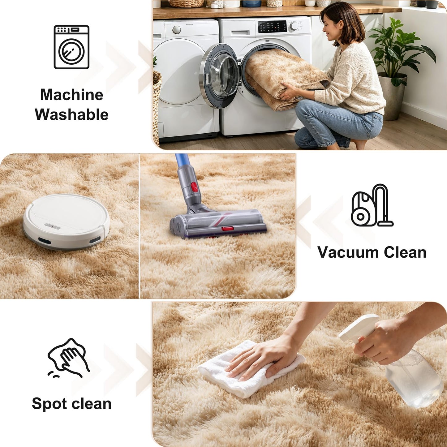 KIXINWA Rug for Bedroom, 4x6 Area Rug for Living Room, Fluffy Carpet for Kids Nursery Dorm Room, Soft Shag Non Slip Floor Rugs, Home Décor Carpet, Machine Washable, Tie-Dyed Camel
