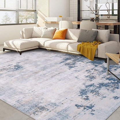 FairOnly Washable Rug Modern Area Rug 8x10 Low Pile Bedroom Rug, Thin Living Room Rug with Non Slip Backing No Shedding Large Area Rug Lightweight Abstract Machine Washable Rug for Home, Blue/Yellow