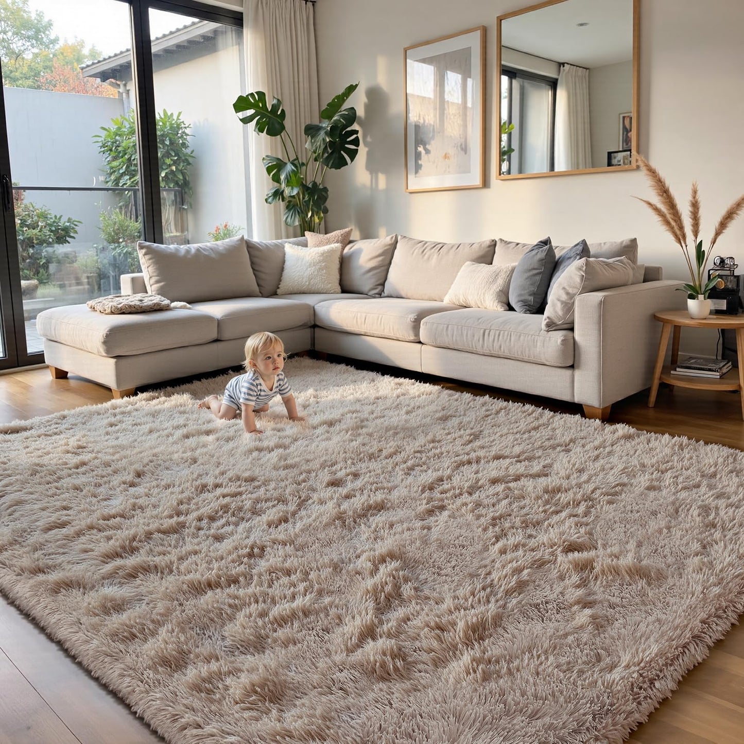 yongyangjuxin Fluffy Rug Shag Area Rug, Beige 8x10 Area Rugs for Living Room, Large Shag Area Rugs for Bedroom Room Home Decor, Upgrade Anti-Skid Rectangular Fuzzy Rugs