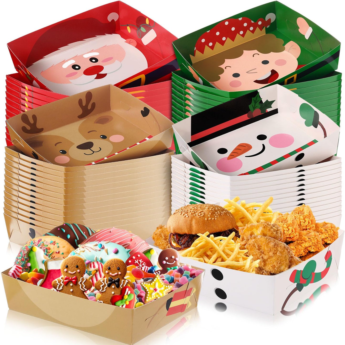 Zhehao 36 Pack 5 lb Large Winter Snowflake Paper Food Trays Plates Party Supplies Snack Food Serving Boat Nacho Trays Disposable Snack Bowl for Winter Holiday Decorations(Cartoon Style)