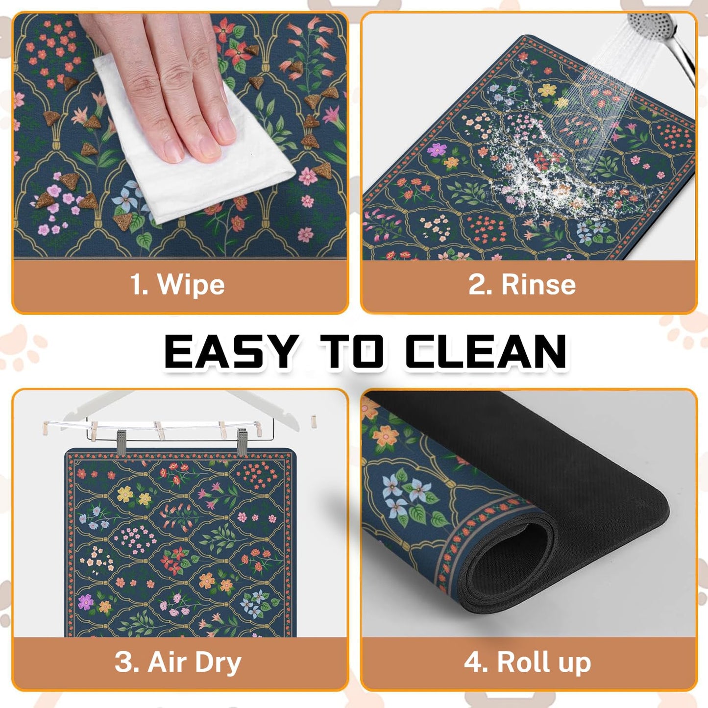 Absorbent Pet Dog Bowl Mat for Food and Water, Pet Cat Food Feeding Mat with Non Slip Rubber Backing, Dog Food Mats for Floors Waterproof, 12"x20"