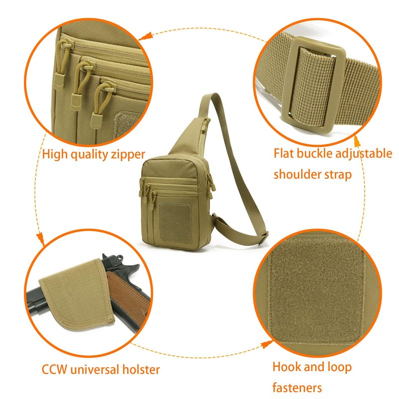 SXJWISHES Tactical Sling Shoulder Bag Concealed Carry bags EDC Crossbody pack Sling Backpack Chest Daypack Crossbody Backpack for Travel Sports Running Hiking (Khaki)
