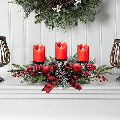 Christmas Table Centerpieces Decorations, 27.5 Inch Designed with Golden Bowknot Baubles Ornaments, Artificial Golden Berries and Pine Cones for Dining Room Table (Red Ball)