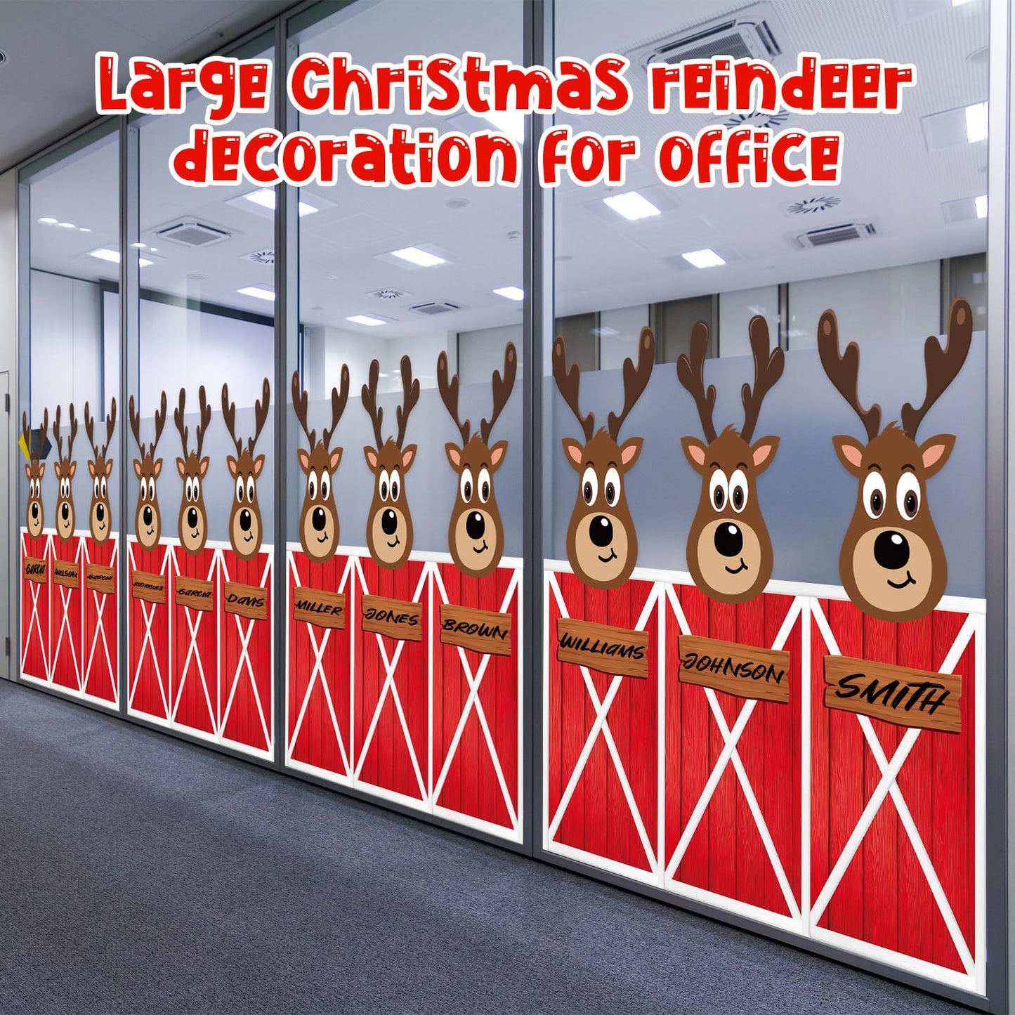 HunnmingRe 3 Pcs Large Reindeer Stables Christmas Office Decoration 78.7 Inch Reindeer Door Banner with Hook Double-Sided Tape Winter Xmas Elk Wall Supplies for Garage Classroom Office Decoration