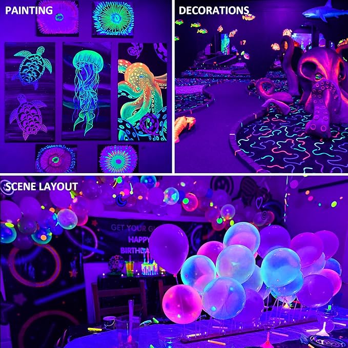 60W Black Lights, 2 Pack LED Blacklight Flood Light with Plug, IP66 Waterproof Black Lights for Glow Party, Stage Lighting, Body Paint, Fluorescent Poster, Neon Glow