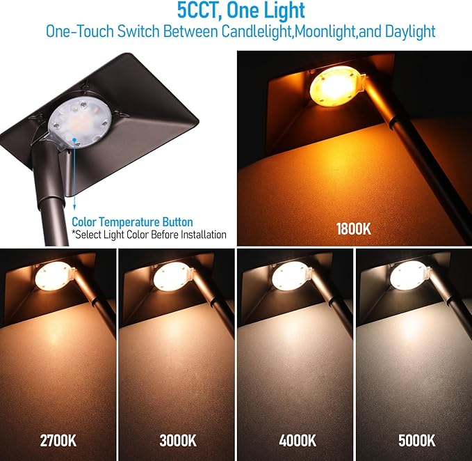 LEONLITE 5CCT Anti-Glare Low Voltage Pathway Lights, 5W Wired 12-24V LED Landscape Path Lights Aluminum IP65 Outdoor Landscape Lighting for Walkway Yard, 1800K/2700K/3000K/4000K/5000K, ETL, Pack of 6