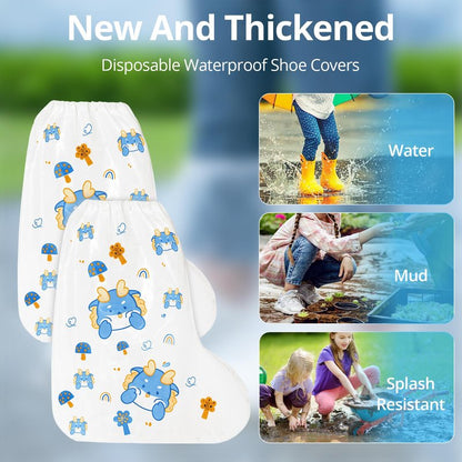 10-Pack Kids' Rain Shoe Covers - Waterproof, Dinosaur Pattern, 13.78×11.02 in, Fits Ages 3-8, Ideal for Rainy Days & Outdoor Activities
