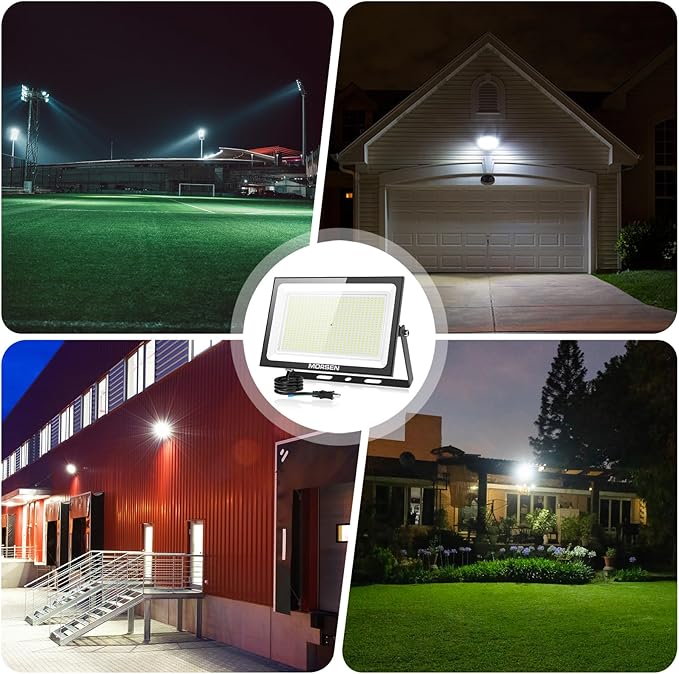 MORSEN 400W Flood Lights Outdoor, 48000lm Bright LED Work Light with Plug, 6500K Daylight White LED Flood Lighting, IP66 Waterproof Security Yard Lights for Yard Garage Stadium 2 Pack
