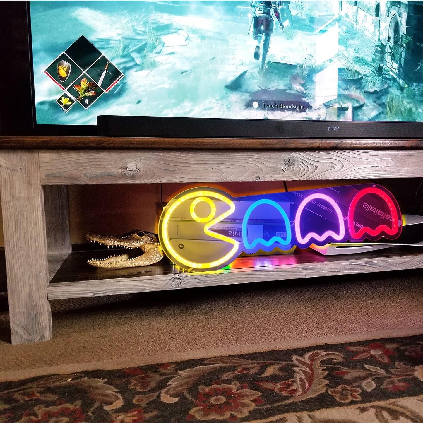 Game Neon Sign Ghost Led Neon Lights Neon Signs for Bedroom Wall 17”x6” Retro Arcade Decor with USB/Switch Ghost Neon light for Gaming Room Man Cave Birthday Halloween Christmas Gift