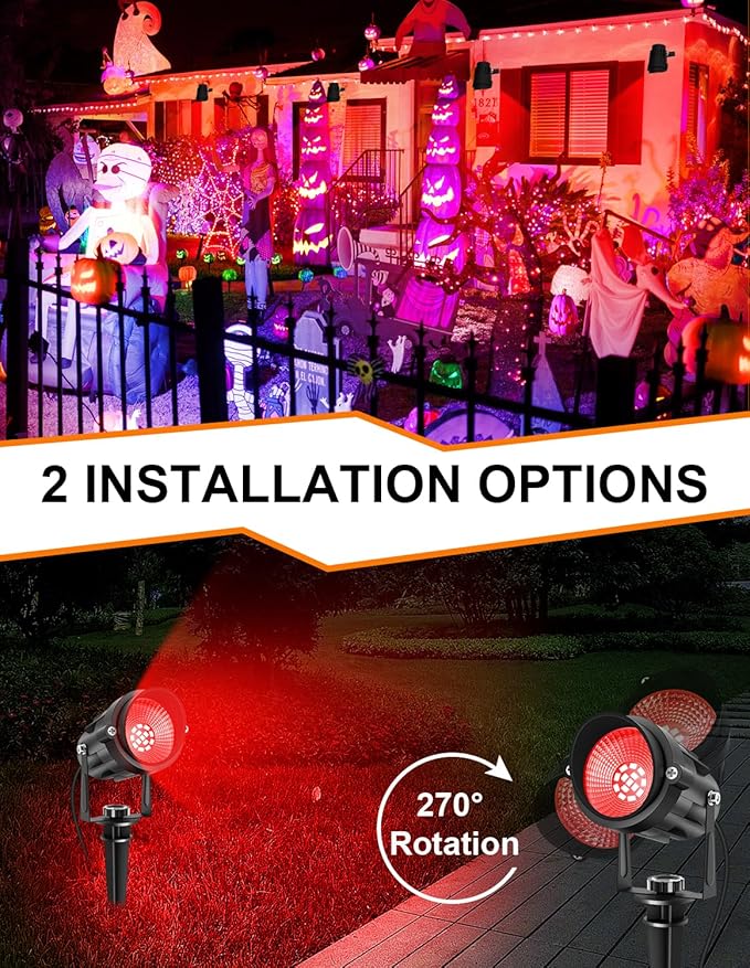 Christmas Red Landscape Lights Outdoor, 14 LED Landscape Lighting with US Plug, IP65 Waterproof Spotlights for Tree Yard Garden Pathway Halloween Decor 2 Pack