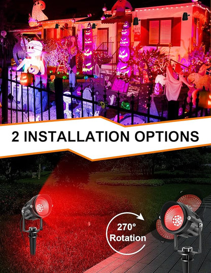 Christmas Red Landscape Lights Outdoor, 14 LED Landscape Lighting with US Plug, IP65 Waterproof Spotlights for Tree Yard Garden Pathway Halloween Decor 2 Pack