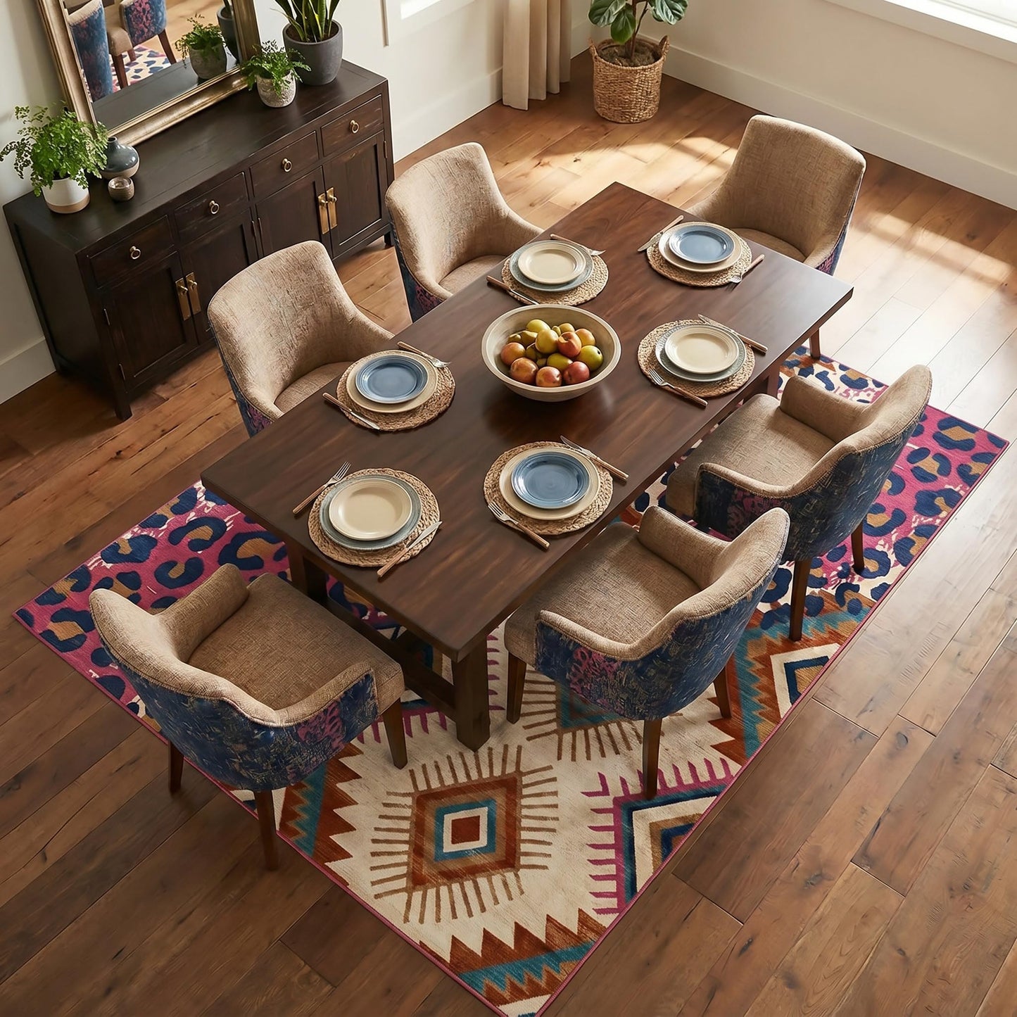 GraceSway 5x7 Area Rug, Southwestern Geometric and Cheetah Leopard Print Patchwork Design, Faux Cashmere Ultra Soft Short Pile, Washable & Non-Slip Backing, Indoor Carpet for Living Room Bedroom