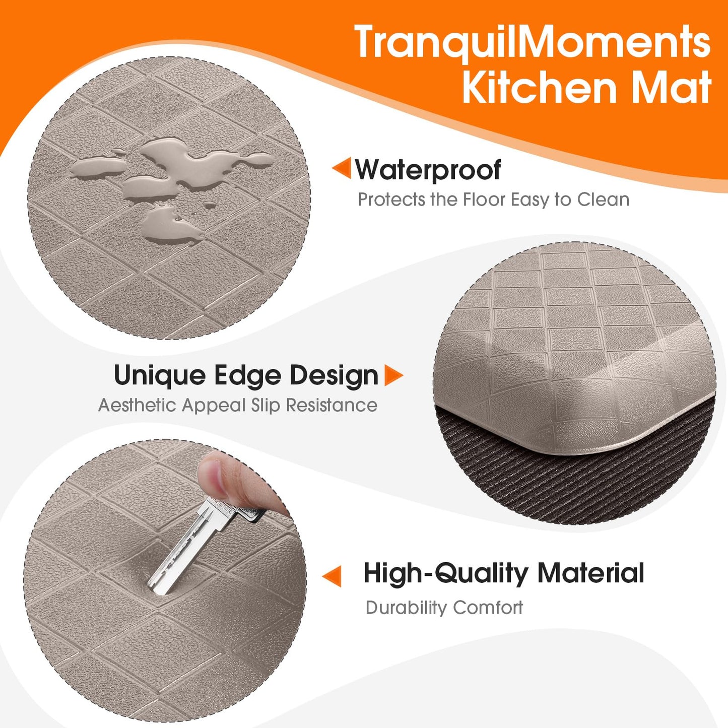 TranquilMoments 4/5 Inch Extra Thick Kitchen Mats for Floor,Non Slip Anti Fatigue Kitchen Rugs,Waterproof Stain Resistant Sink Mat,Cushioned Standing and Comfort Mats for Office (17"x24" Khaki)
