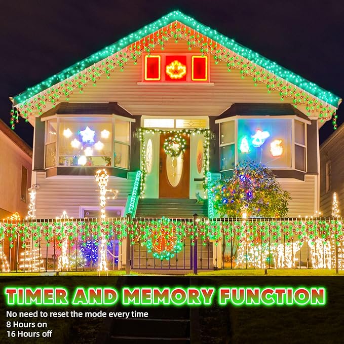 132 Ft 1280 LED Christmas Icicle Lights Extra Long 8 Modes Waterproof Icicle String Light with 240 Drops, Fairy Hanging Lights Decor with Remote for Xmas Wedding Indoor Outdoor Red and Green