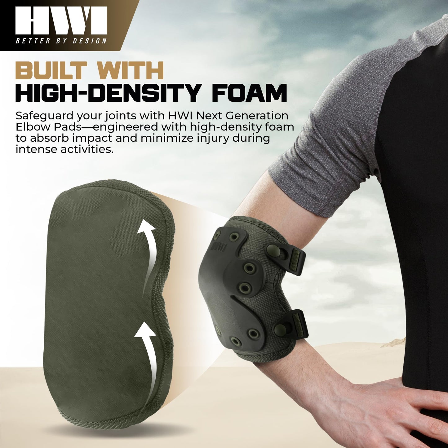 HWI Gear Next Generation Elbow Pad for Protection: Combat, Mechanics, Construction, Hunting, Landscaping, Outdoor Survival, Heavy Duty Industrial Grade, Adjustable