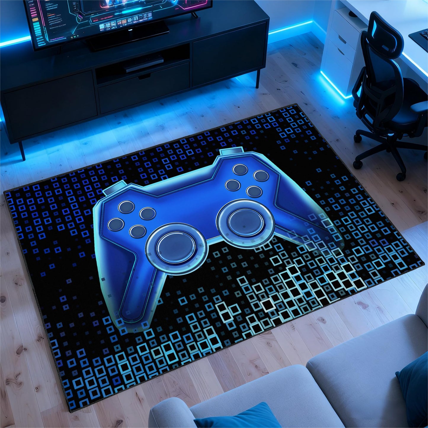 Vesocro Gamer Rug for Room,3x5 ft Non-Slip Cool Gaming Carpet for Bedroom Livingroom and Game Room Rug Decor