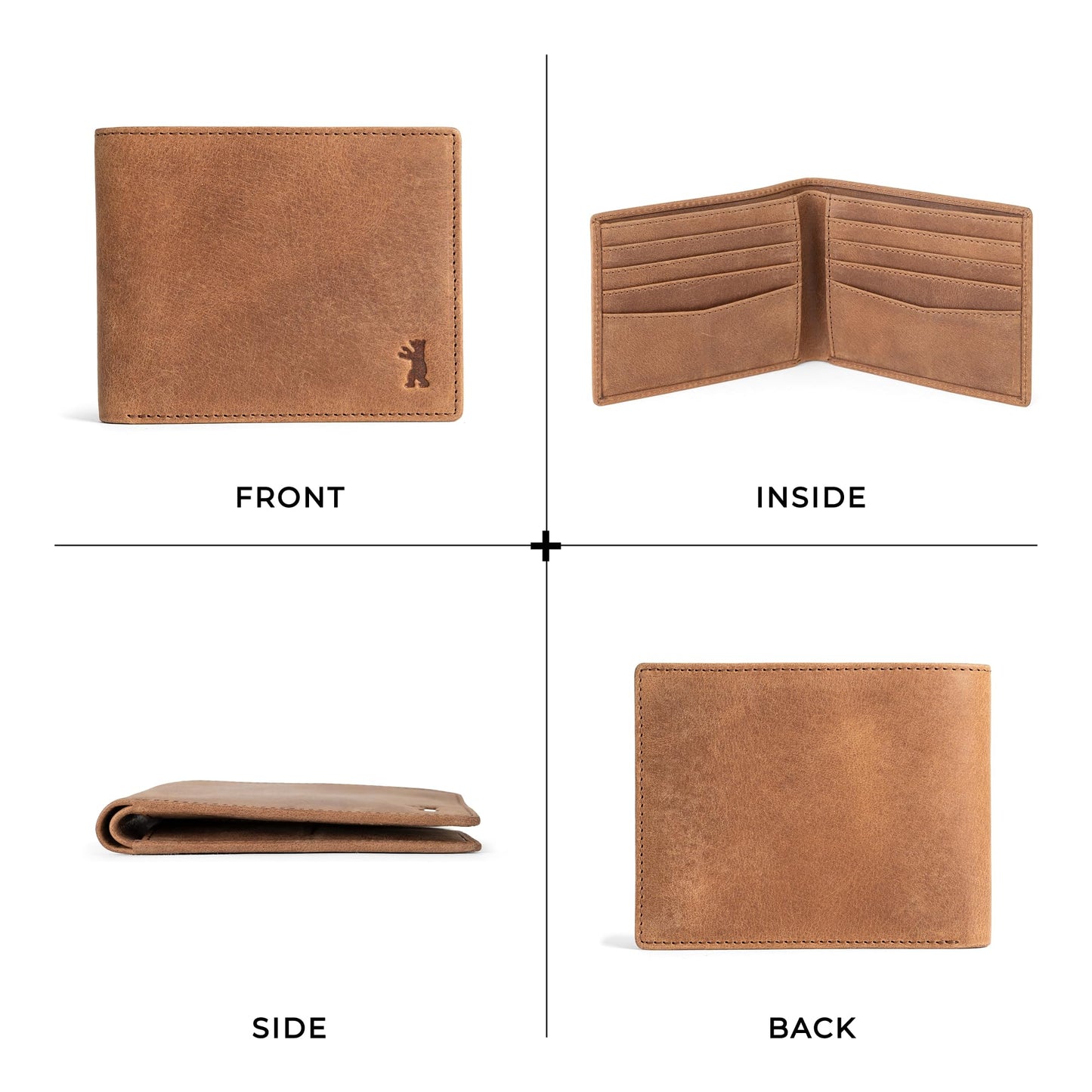 BERLINER BAGS Vintage Genuine Leather Wallet for Men Brooklyn, RFID Blocking, Bifold, Front Pocket Slim Wallet, 10 Card Holder, 2 Bills Compartment, Gift Box - Brown