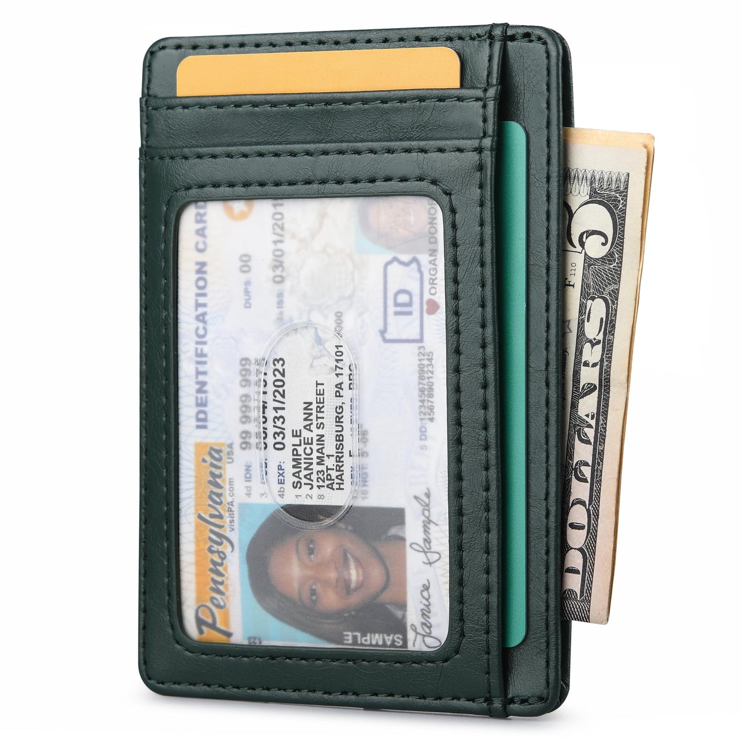 Buffway Slim Minimalist Front Pocket RFID Blocking Leather Wallets for Men and Women - Alaska Green