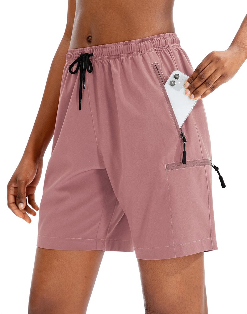 SANTINY Women's 5''/ 7''/9'' Hiking Cargo Shorts Quick Dry Lightweight Summer Shorts for Women Athletic Golf Zipper Pockets(Dusty Pink_XL)