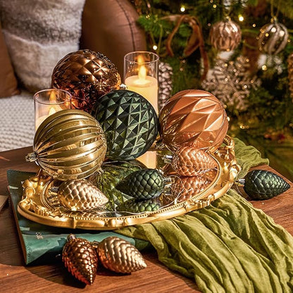 JORNOY Christmas Tree Ornaments, 4inch/100mm Shatterproof Ornaments for Christmas Tree Set - Large Plastic Decorative Hanging Balls Ornaments for Xmas Tree Decorations Party, 12ct (Earth Tone)