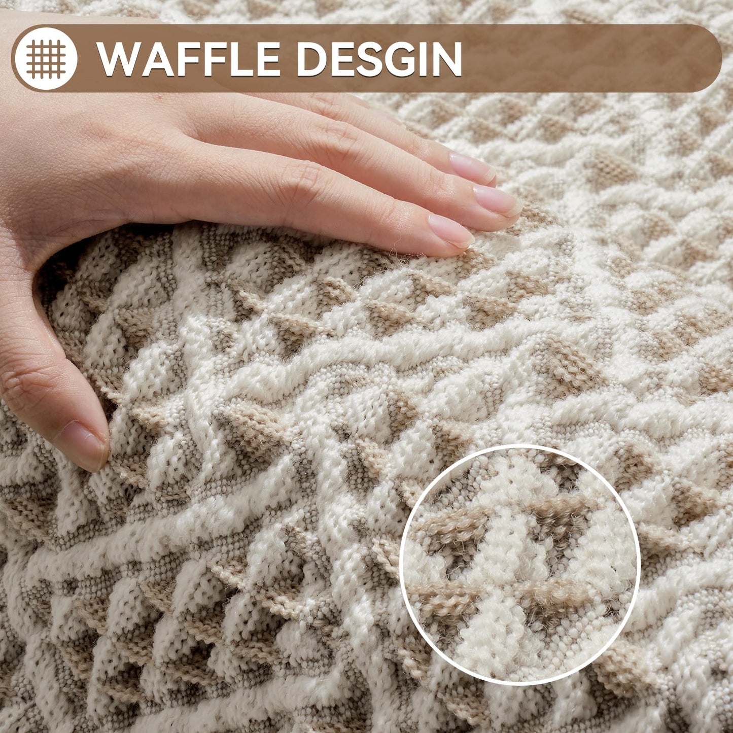 QiCaiJia Waffle Bath Mat, Boho Bathroom Rugs Extra Soft and Absorbent Non Slip Washable Bath Rug, Rubber Backed Bathroom Floor Mat Outside Shower Mat, 17x24