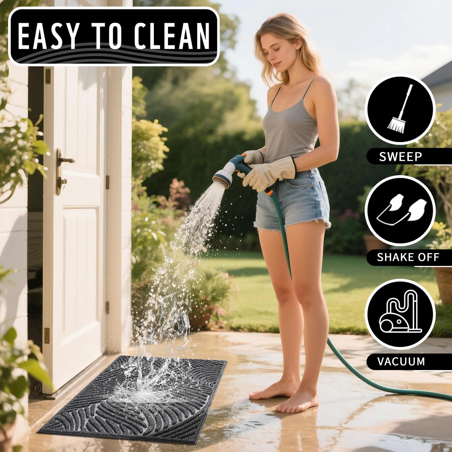 Yimobra Doormat Outdoor Entrance, Simple Stripes All-Weather Waterproof & Non-Slip Mat for Front Door, Heavy Duty Welcome Mat for Indoor, Garage, Patio-36x24, Dark Grey