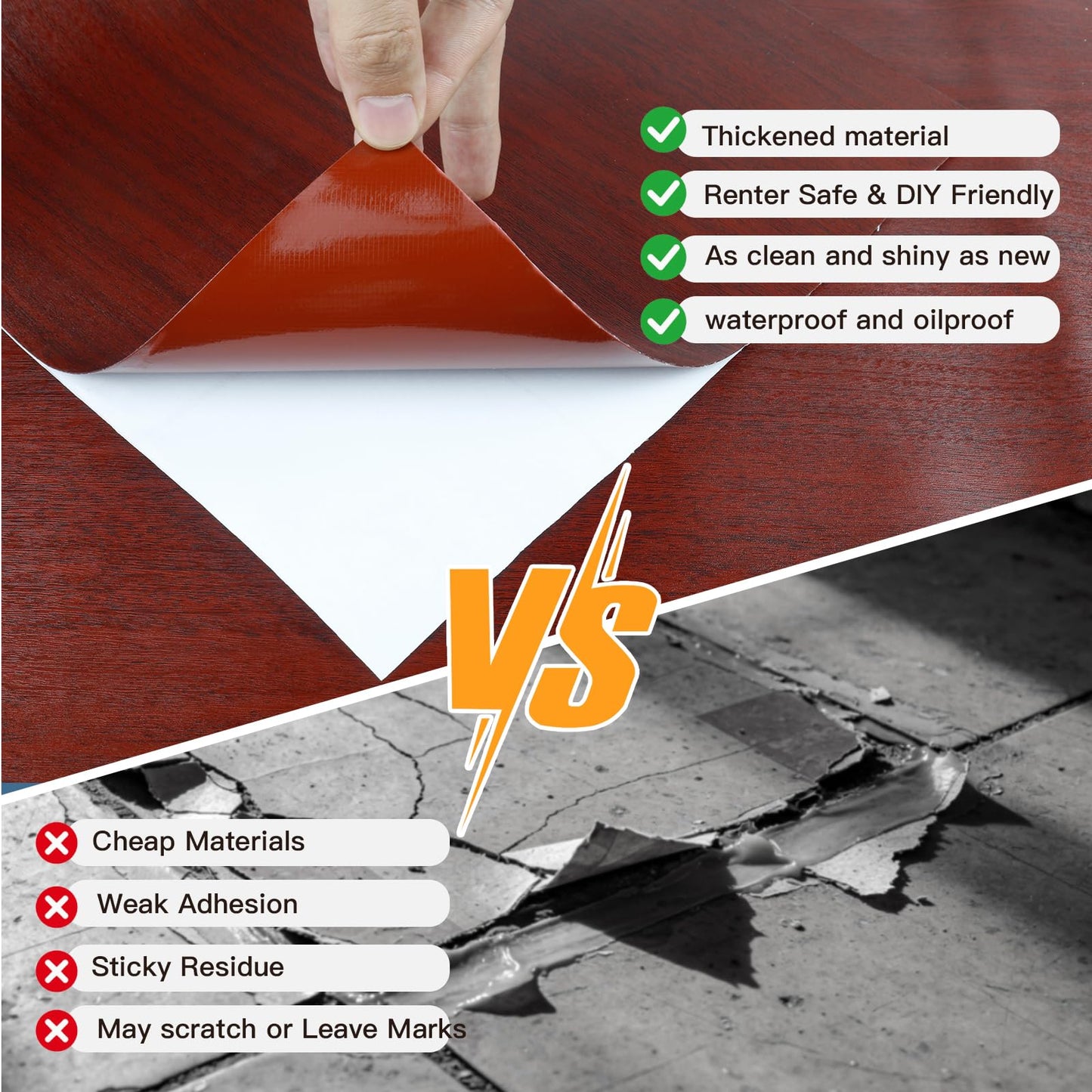 Professional Grade Thickening Peel and Stick Floor Tile 11.8”X 118" Self Adhesive Vinyl Flooring Floor Tiles Peel and Stick Waterproof and Non-Slip Scratch-Resistant for Kitchen Bathroom, Red Brown