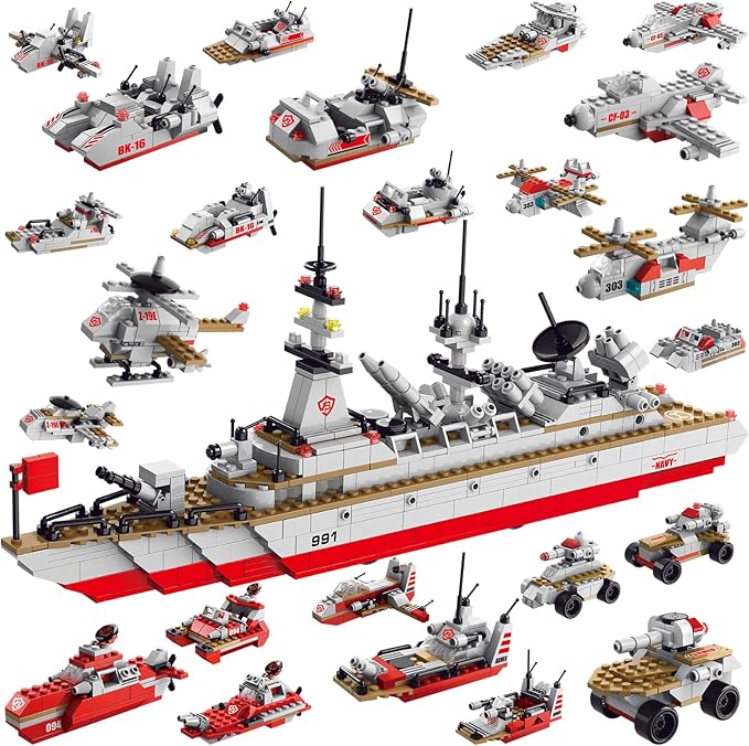 Sitodier Military Battleship Building Block Set for Kids811pcs 25 in 1 Cruiser Battle Ship Building Kit Toy for Boys Kids Ages 6-12 and 8-14 Beautiful Xmas Birthday Gift