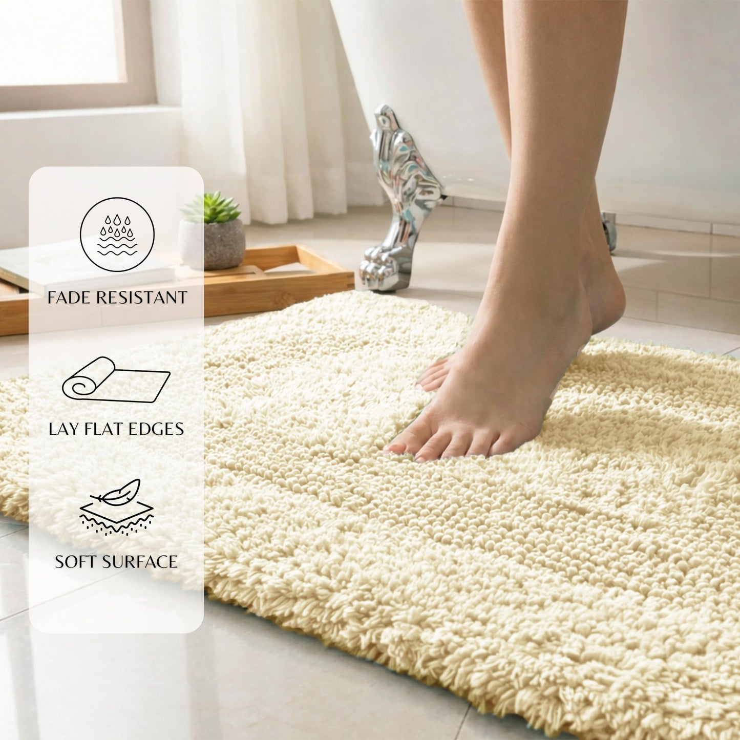 Cotton Reversible Bathmat Rug Set of 2, 21x32/17x24 Inches - Light Yellow, Quick Dry Water Absorbent Hotel Quality Bath Rugs Ideal for Kitchen, Bathroom, Toilet | Spa Style Ultra Soft Mat for Washable