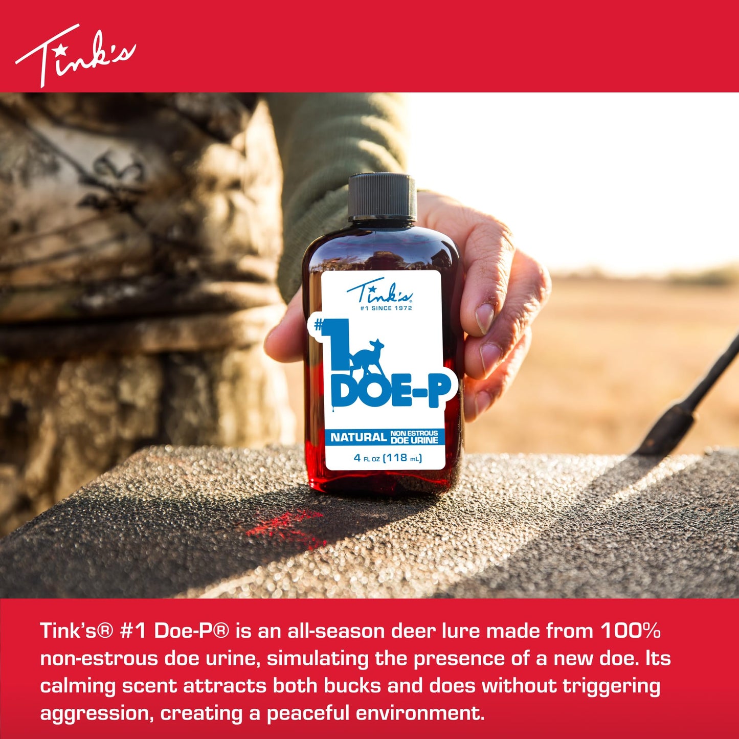 TINK'S #1 Doe-P Calming Deer Attractant | Liquid Non-Estrous Doe Urine Scent for Hunting (4 fl oz) - Superior & Long Lasting Doe Urine Hunting Scents - Hunting Lure/Attractant - Advanced Deer Lure