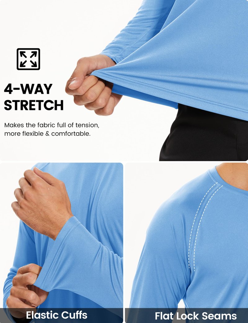 TACVASEN Men's Sun Shirt UPF 50+ Long Sleeve Shirts UV Protection Lightweight Summer Rash Guard Quick Dry Fishing T-Shirts Blue L