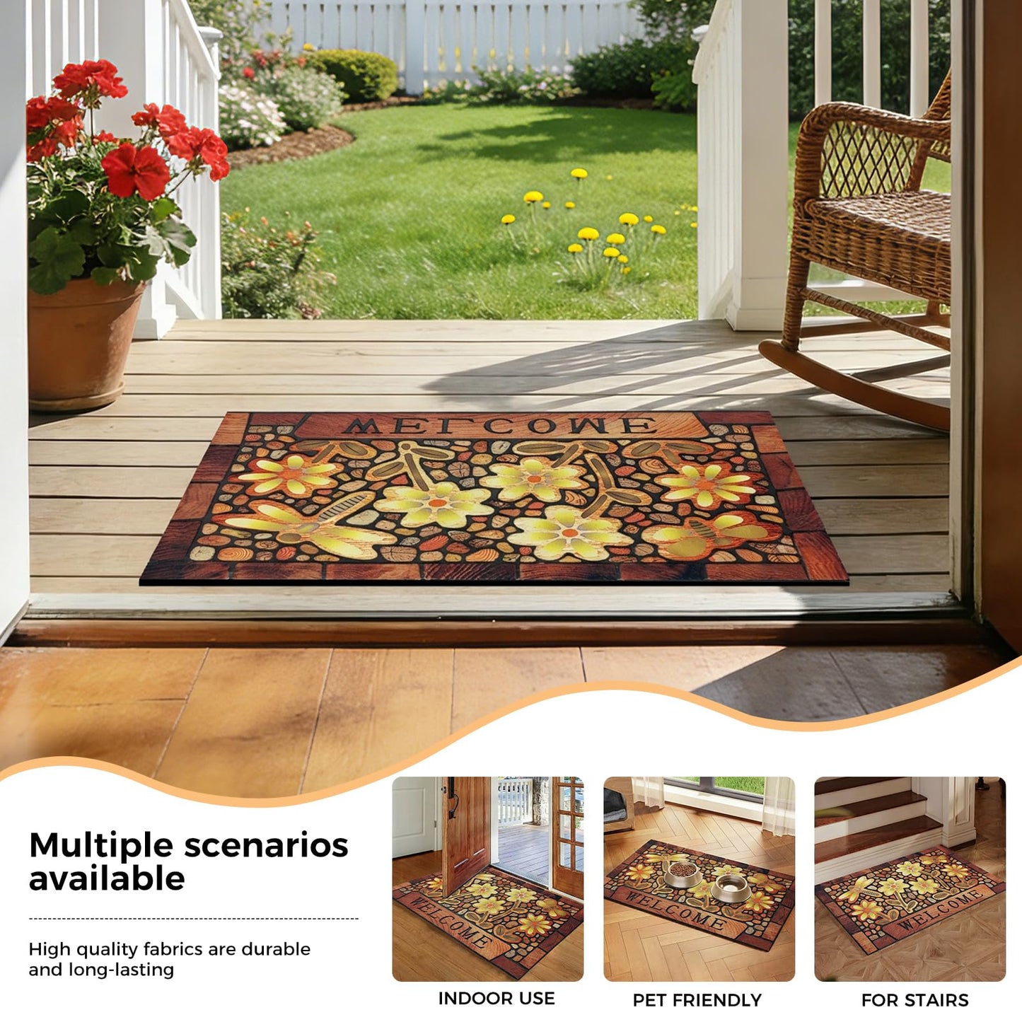 DWKKX Durable Welcome Door Mats 24”x36” – Heavy Duty Non-Slip Rubber Outside Door Mat Large Front Outdoor Mat for Home Entrance, Porch, Patio, Garage and High Traffic Areas,Dragonfly Flower