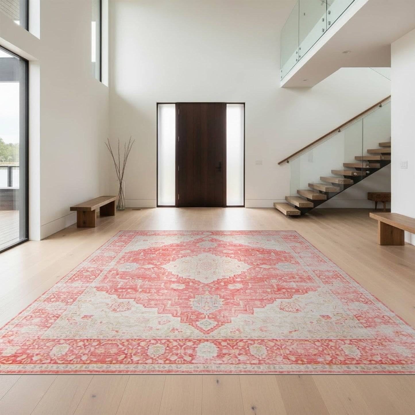 Design&I 4'x6' Coral Pink Faded Traditional Centerpiece Washable Area Rug