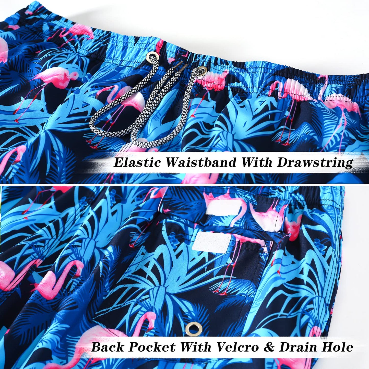 ELETOP Men's Swim Trunks Quick Dry Bathing Suit Swimming Board Shorts Mesh Lining Beach Swimwear Flamingo Blue 3XL