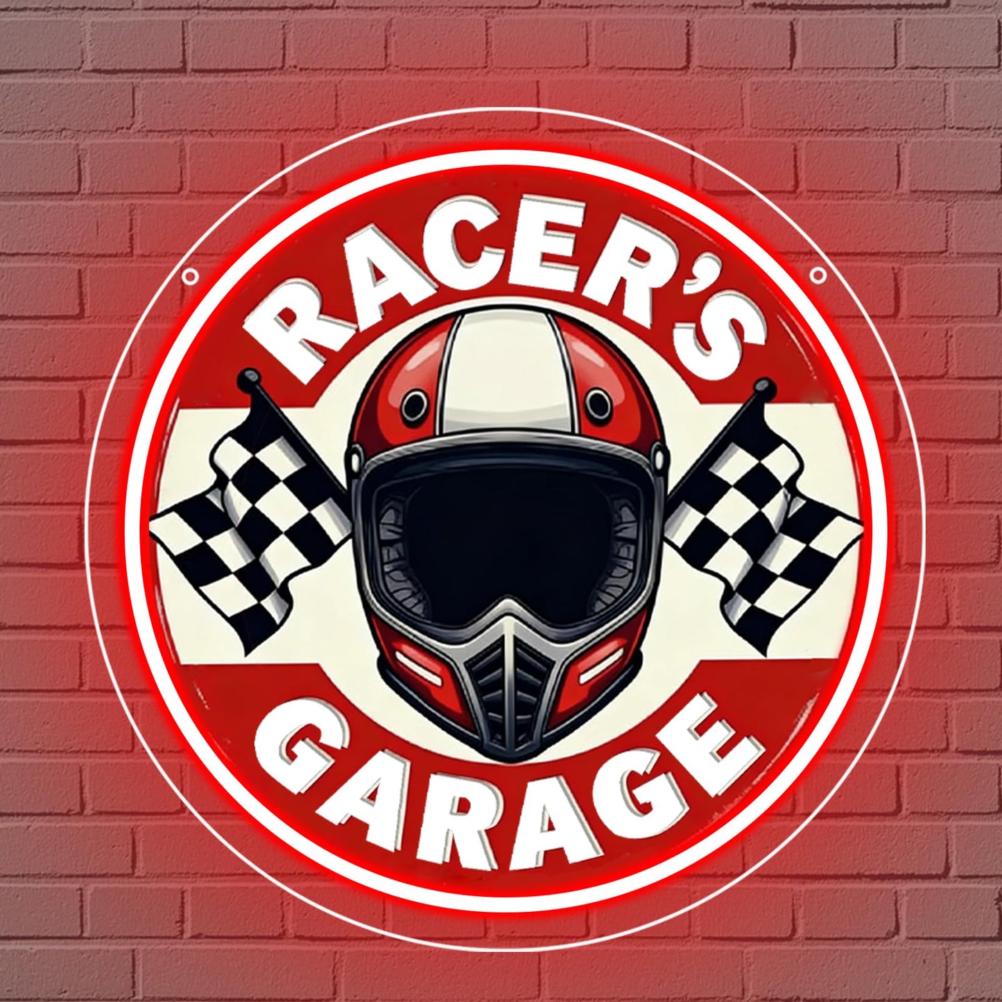 RuCvixkt Racers Garage Neon Sign, LED Motocycle Helmet Neon Light, Garage Neon Signs Man Cave Game Room Wall Decor, Neon Lamp Gift for Boys Motorcyclist Fans