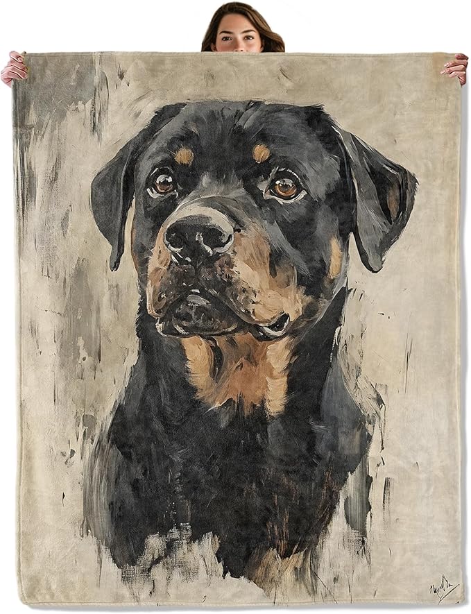 Rottweiler Dog Throw Blanket for Boys Girls Kids Adults Women, Fuzzy Warm Soft Cozy Flannel Blankets Gifts for Bedroom, Couch, Travel, Home Decor 60x80 in