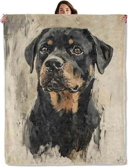 Rottweiler Dog Throw Blanket for Boys Girls Kids Adults Women, Fuzzy Warm Soft Cozy Flannel Blankets Gifts for Bedroom, Couch, Travel, Home Decor 60x80 in
