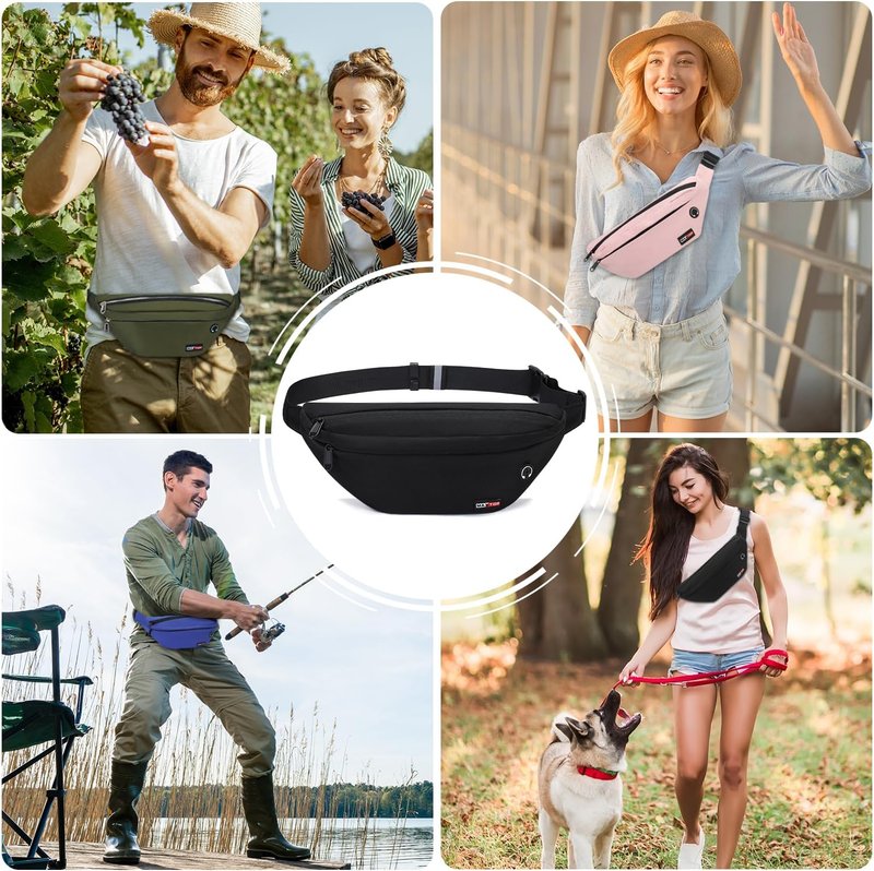 MAXTOP Large Black Fanny Pack - Versatile Crossbody Waist Bag for Hiking, Cycling & Travel | Adjustable Strap