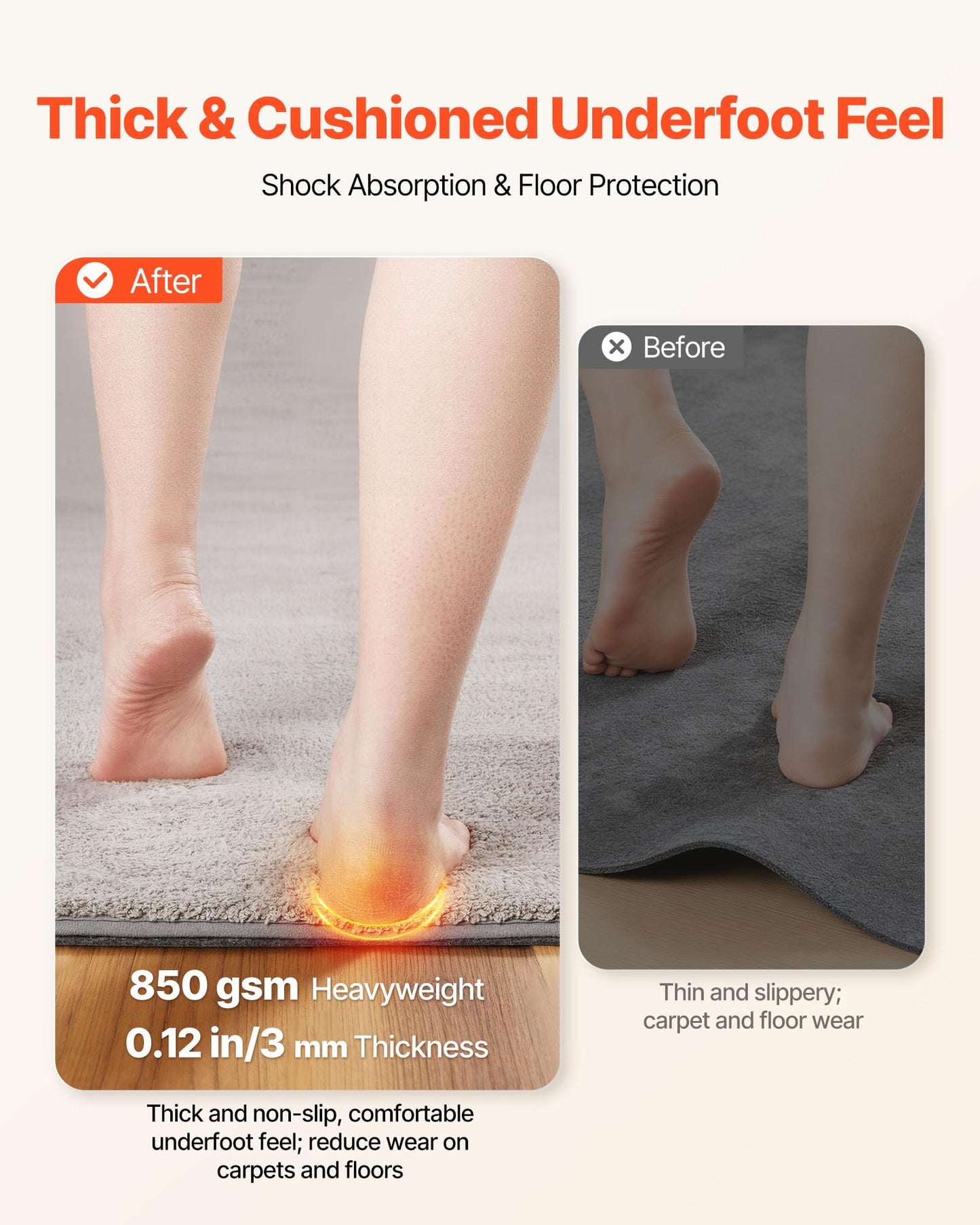 VEVOR Rug Pad 8 x 10 ft, Non-Slip Carpet Area Pad 0.12in Rug Mat Padding with Dual Surface Felt Cushion & Rubber Gripper, Hardwood Floor Protection for All Floors, Finishes, Keeps Carpets in Place