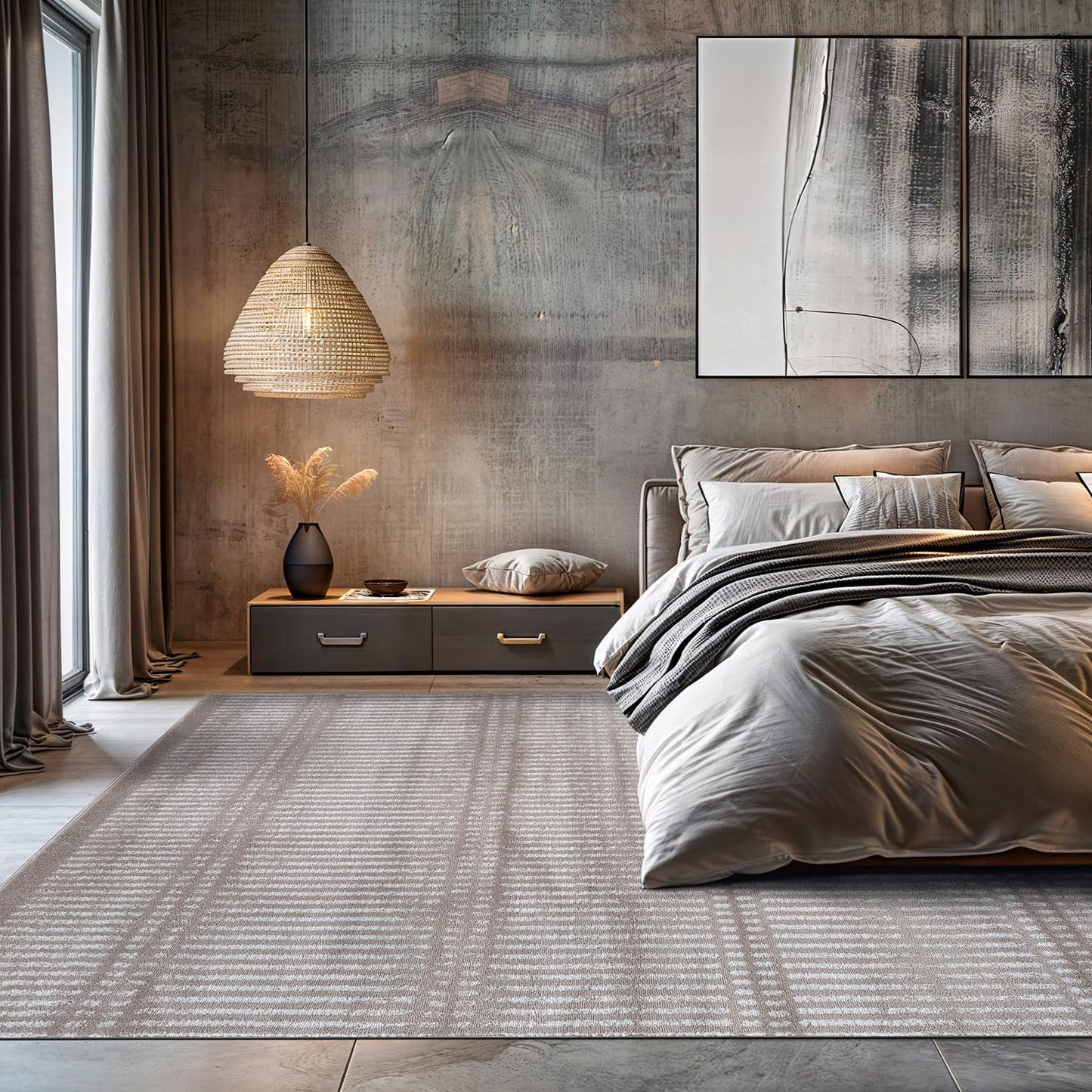 Rugshop Contemporary Stripe Lines High Traffic Living Room,Bedroom,Kitchen, Home Office High Traffic Living Room,Bedroom,Kitchen, Home Office Area Rug 7'10" x 10' Beige