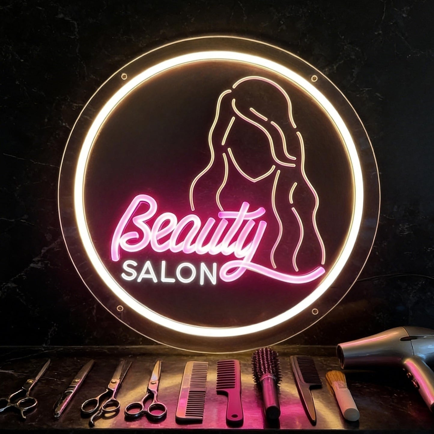 Beauty Salon Neon Sign Beauty LED Neon Light Dimmable USB Powered Adjustable Brightness Light up Sign for Spa Salon Nails Browing Waxing Room Decoration Festival Birthday Chritmas Gifts 35cm*35cm