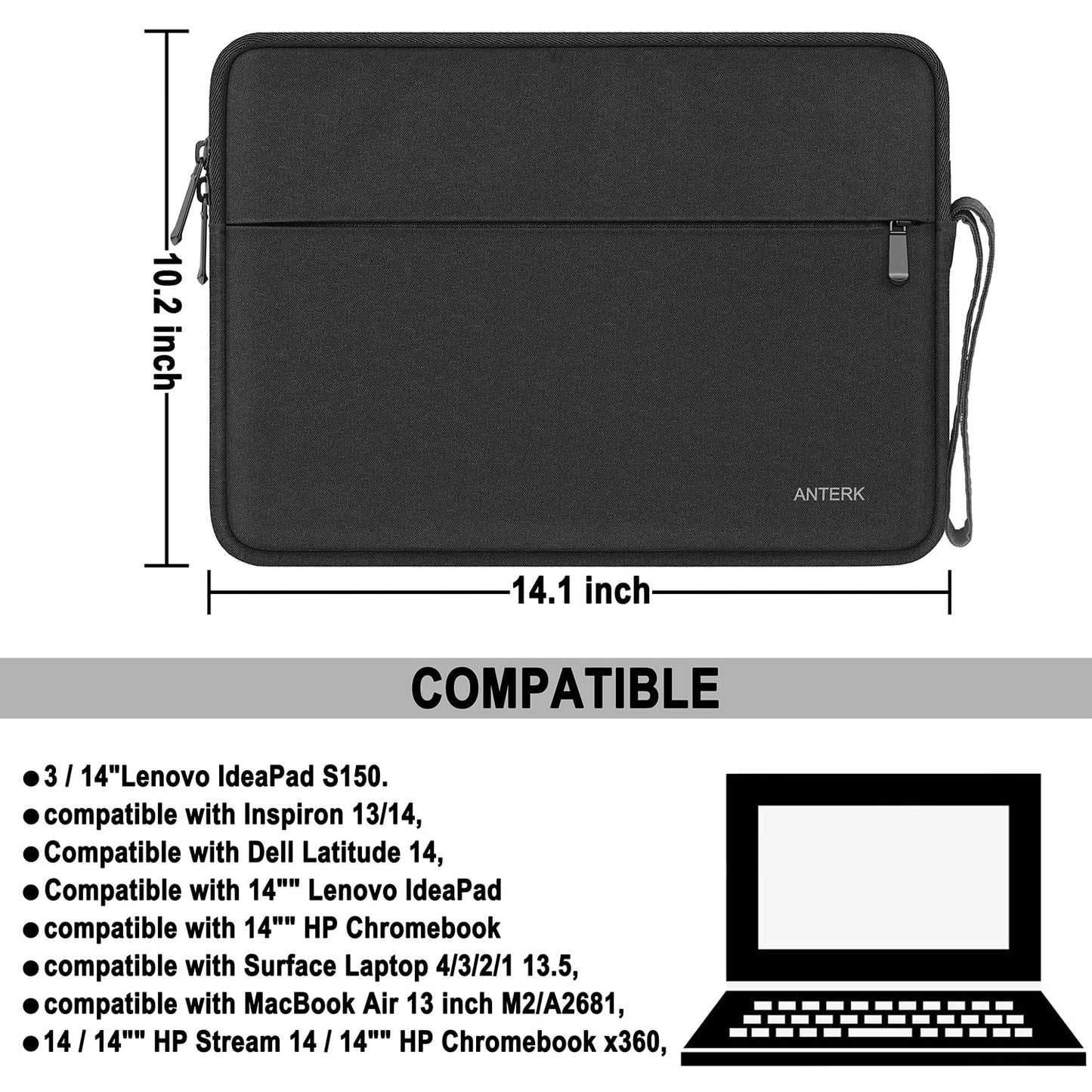 Laptop Sleeve 14 Inch, Water Resistant Traveling Computer Cover with Handle, Shockproof Protective Carrying Laptop Case Compatible for 14 Inch MacBook Air/Pro, HP, Dell, Asus, Lenovo, Black