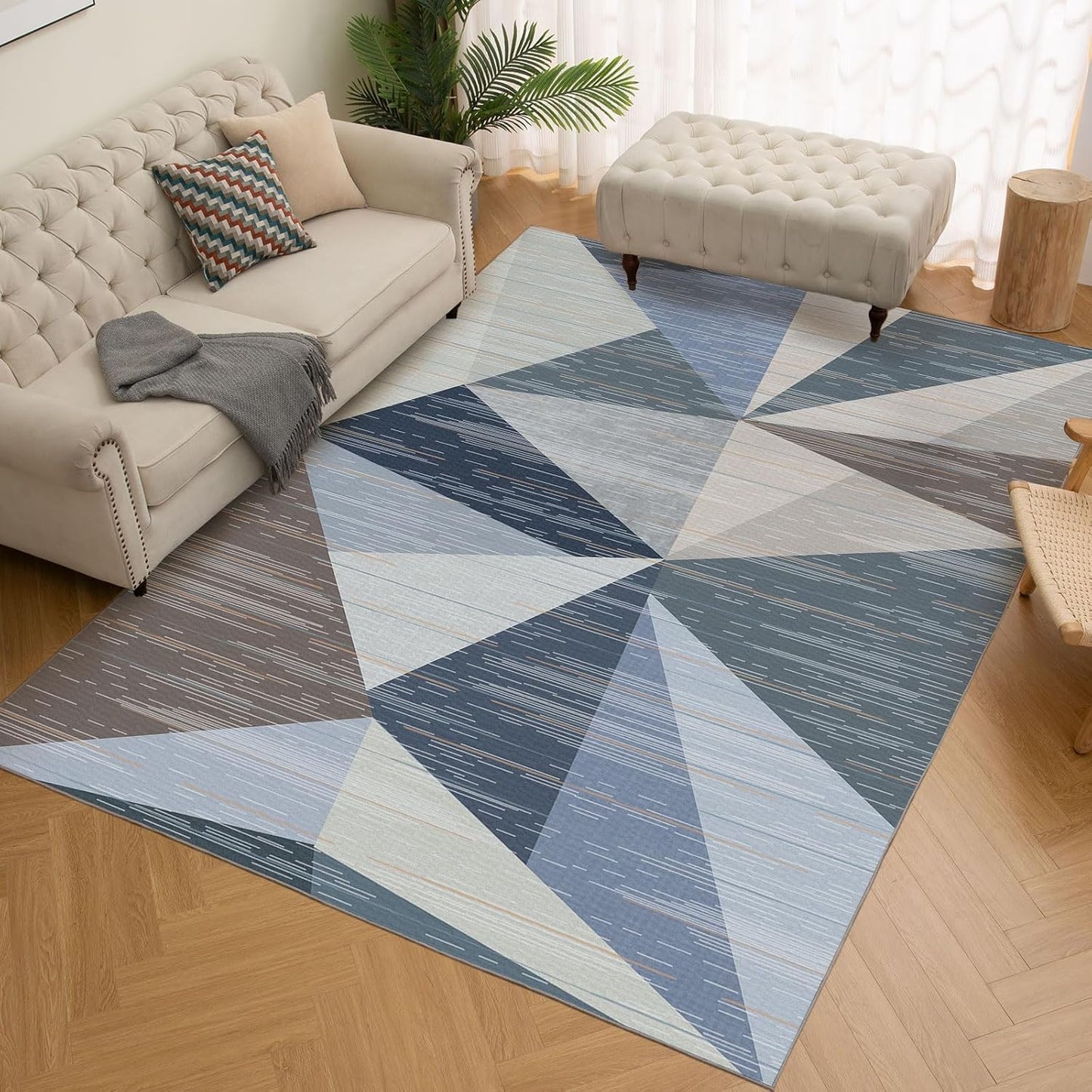 HOMFINE Modern Geometric Area Rug – Machine Washable & Non Slip, Soft Non Shedding Rug for Living Room and Bedroom - Blue, 8'x10'