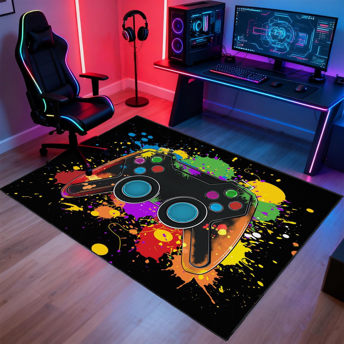 Vesocro Gaming Rug for Room,3x5 ft Non-Slip Cool Gamer Carpet for Bedroom Livingroom and Game Room Rug Decor