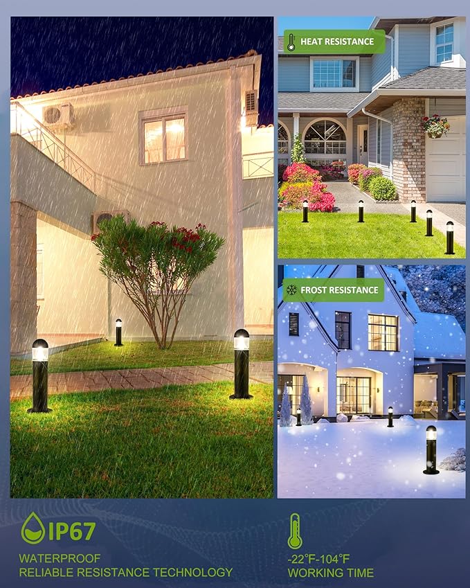 12 Pack Low Voltage Landscape Pathway Lights Wired, Outdoor Modern 12V LED Bollard Lights for Driveway Garden Walkway Yard Lawn (Included Connector), 2700K Warm White Waterproof, Black