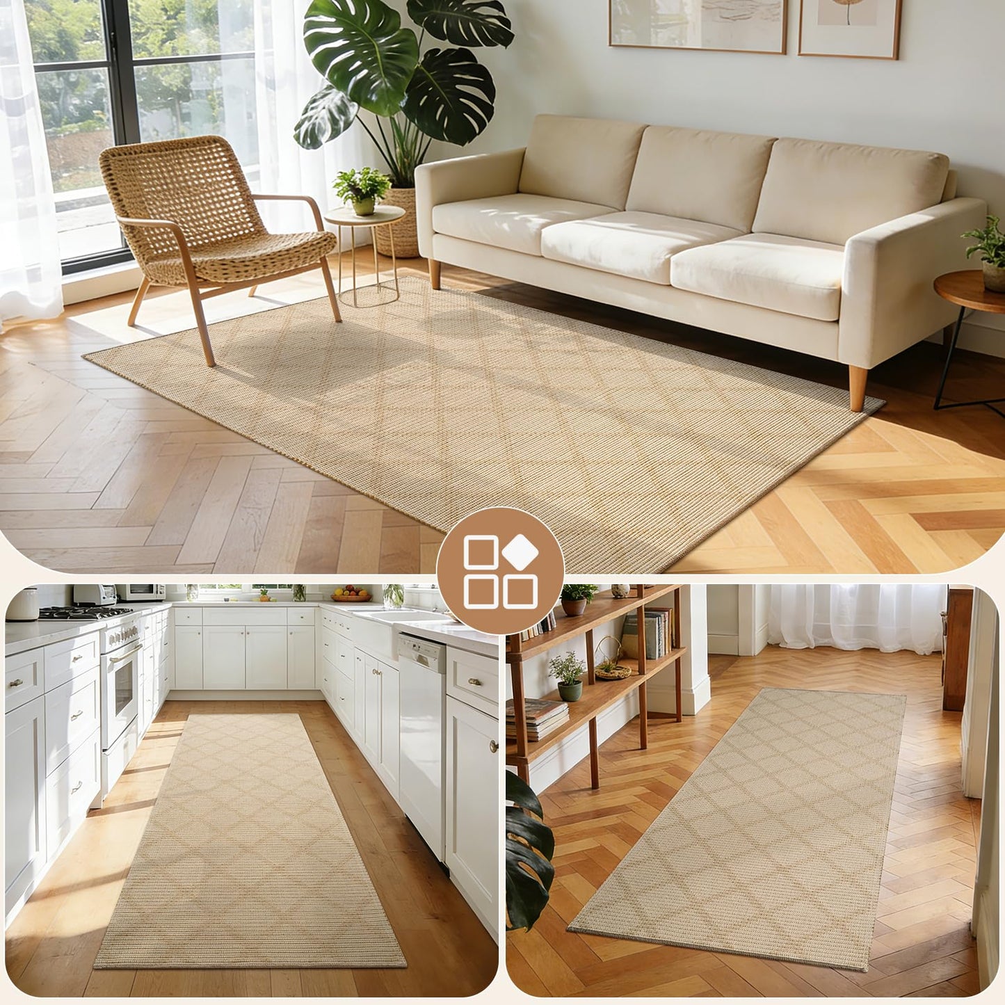 QiCaiJia 2x4 Entryway Area Rugs, Washable Kitchen Rug, Low-Pile Small Runner with Non-Slip Backing, Durable Doormat, Soft Woven Rugs for Bathroom Bedroom Hallways Entrance Indoor (2'x4', Brown)