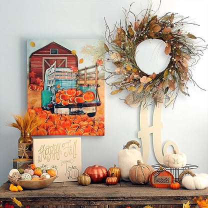 26 Inch Fall Wreath for Front Door Pip Berry Pinecone Autumn Wreath with Pine Needle and Magnolia Leaves, Large Grapevine Wreaths for Fall Door Decor Farmhouse Wall Window Home Decoration